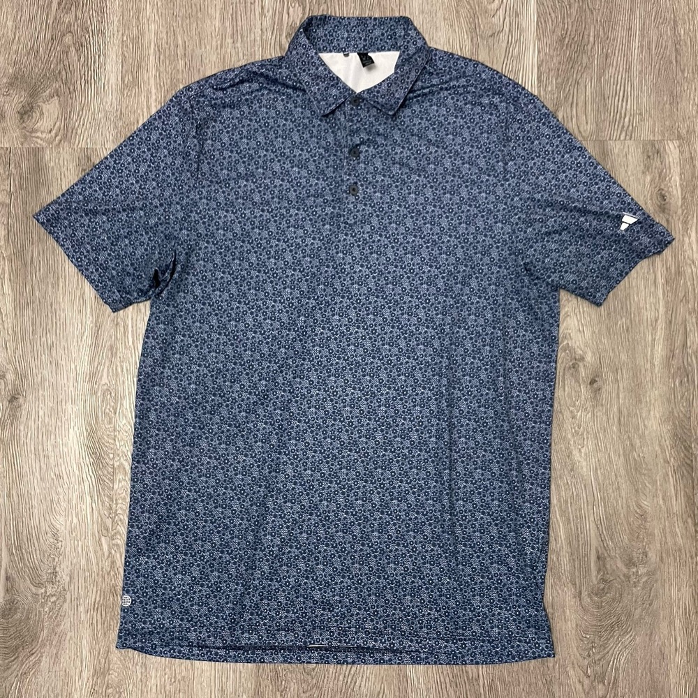Adidas Polo Shirt Men's Medium Ultimate 365 Blue Floral Performance Golf Stretch